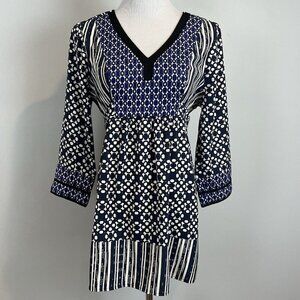A Pea in the Pod Maternity Tunic Blouse Blue All over Print Size Medium